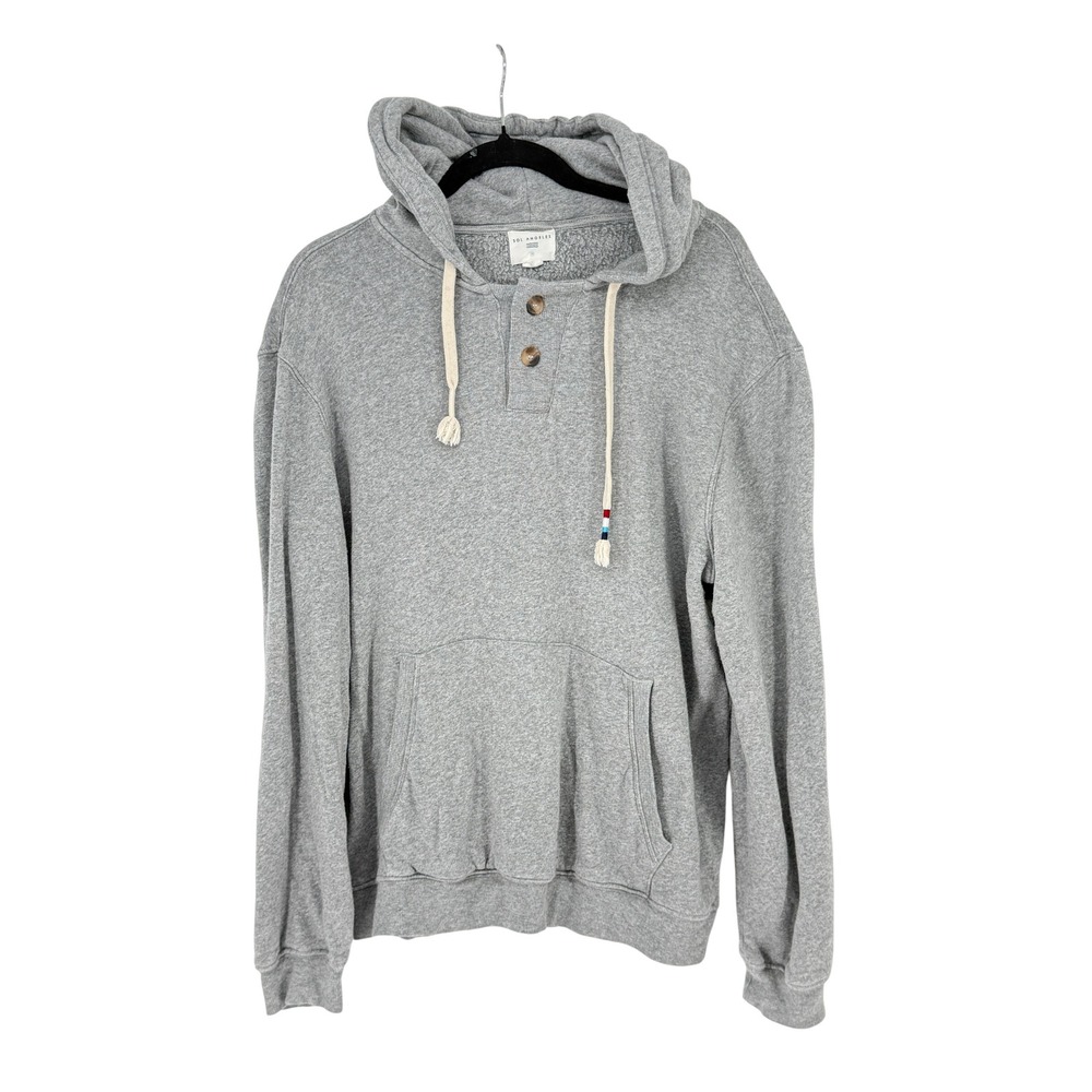 Sol Angeles Mens Henley Grey Hoodie Sweatshirt Size M Surfer Skater Streetwear